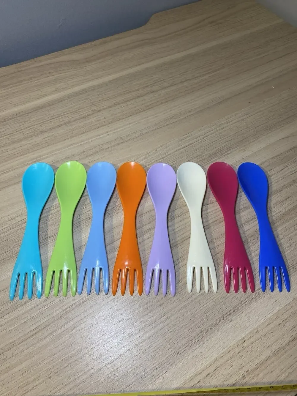 Lot 7 Colorful Plastic Sporks Spoon Fork Camping Travel Kids Reusable Utensils